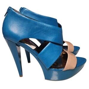 Carlos Santana Mixer Platform Stiletto Sandals Size 7M NEW Teal Back Zip Leather
